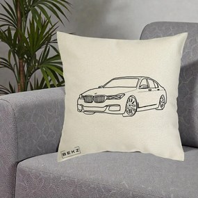 Perna Personalizata BMW Seria 7 Linie Minimalista, 40x40 cm, Ecru, Husa Detasabila, Perna Inclusa, BEKZ®