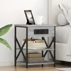 vidaXL Cabinet de noptiere cu stație de încărcare 2 pcs sonoma gri