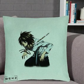 Perna Personalizata Death Note L Lawliet Lanturi, 40x40 cm, Verde Menta, Husa Detasabila, Perna Inclusa, BEKZ®