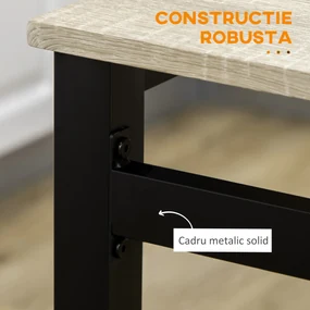 Set HOMCOM de Masă și 4 Scaune, Design Dreptunghiular, Oțel și MDF, Negru și Lemn Natural, 100x63x76.5cm și 45x40x82cm | Aosom Romania