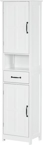 kleankin Dulap Modern pentru Baie, Mobilier Îngust cu Raft Deschis, Sertar, Uși Încastrate și Rafturi Ajustabile Alb | Aosom Romania