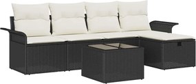 vidaXL Set de canapele pentru grădină cu pernă 6 pcs Negru Rattan poli