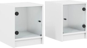 vidaXL Noptiere cu uși din sticlă, 2 buc., alb, 35x37x42 cm