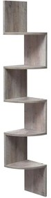 Poliță de colț, poliță suspendată pe 5 niveluri, design zig-zag, bibliotecă, 20 x 20 x 127,5 cm | VASAGLE