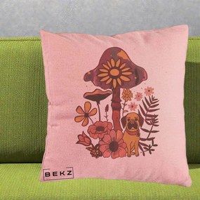 Perna Decorativa Ciuperca Caine Boho, 40x40 cm, Roz, Husa Detasabila, Perna Inclusa, BEKZ®