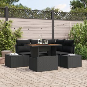 vidaXL Set de dining pentru grădină din 5 piese cu perne negre din rattan polițat Acacia