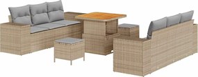 vidaXL Set de canapele pentru grădină cu pernă 9 pcs Bej Rattan poli