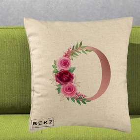 Cadou Personalizat - Perna Personalizata Monograma Rose Gold Litera O, 40x40 cm, Bej, Husa Detasabila, Perna Inclusa, BEKZ®