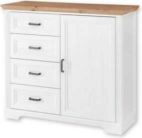 Comoda JASMIN, alb/stejar artisan, PAL, cu o usa si 4 sertare, 115x41x