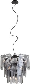 Art Deco Pendant Lamp Black with Smoke Glass Oval 14-Light - Mochan
