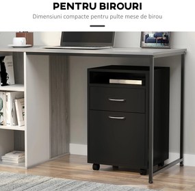 HOMCOM Dulap Mobil cu 4 Roți (2 cu Frână), Raft și 2 Sertare pentru Documente, PAL și Metal, 40x35x60 cm, Negru | Aosom Romania