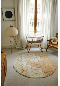 Covor galben ocru lavabil/țesut manual rotund din bumbac ø 140 cm Honeycomb Golden – Lorena Canals
