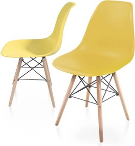 Set de scaune de luat masă din plastic, 2 bucăți, galben