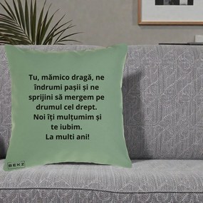 Cadou pentru Mama - Perna Personalizata Mamico Draga Te Iubim La Multi Ani cu Text Negru, 40x40 cm, Verde, Husa Detasabila, Perna Inclusa, BEKZ®