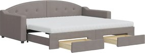 vidaXL Pat de zi cu extensie și sertare, gri taupe, 90x200 cm, textil
