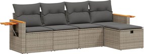 vidaXL Set canapea de grădină cu perne, 5 piese, gri, poliratan