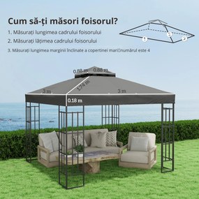 Outsunny Husă de schimb pentru pavilion 3 x 3 m, prelată de schimb pentru pavilion cu orificii de scurgere a apei, UPF30+, protecție solară, gri închis | Aosom Romania