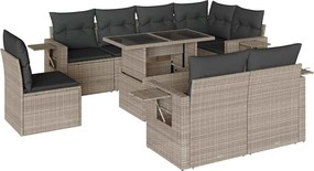 vidaXL Set canapele de grădină cu perne, 9 piese gri deschis poliratan