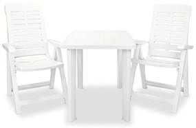 vidaXL Set mobilier bistro, 3 piese, alb, plastic