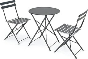 Set gradina LIVORNO, negru, metal, cu masa si 2 scaune pliante
