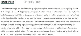 Aplica de perete cu reader LED design elegant Hotel