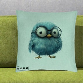 Perna Decorativa Pui Pufos Teal cu Ochelari, 40x40 cm, Verde Menta, Husa Detasabila, Perna Inclusa, BEKZ®