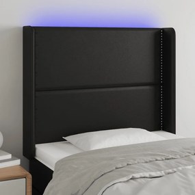 3123980 vidaXL Tăblie de pat cu LED, negru, 83x16x118/128 cm, piele ecologică