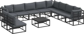 vidaXL Set de canapele pentru grădină cu pernă 11 pcs Negru Aluminiu