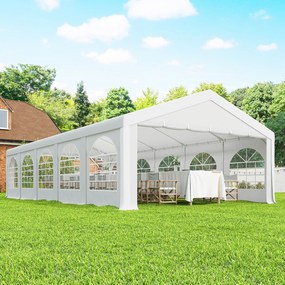 Outsunny Pavilion pentru Petreceri 10x5 m cu 10 Pereți Laterali Detașabili, Pavilion de Grădină cu 5 Secțiuni, Uși cu Fermoar și Ferestre, Pavilion pentru Nunți, Evenimente, Întâlniri, UV30+, Alb | Aosom Romania