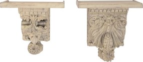 Raft de perete din lemn de tec, natur, cu decor sculptat manual, aspect vintage, 30 x 32,5 x 21 cm, „Orgon”