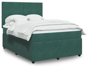 3292355 vidaXL Pat box spring cu saltea, verde închis, 140x200 cm, catifea