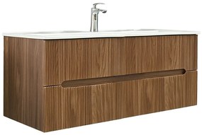 Mască de baie Trent 120 cu 1 chiuvetă ceramică și 2 sertare, stejar apus de soare