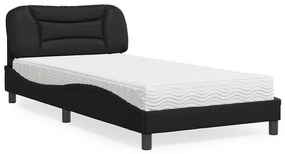 vidaXL Pat cu saltea, negru, 100x200 cm, piele ecologică
