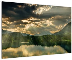 Tablou cu lac și soarele translucid (90x60 cm)