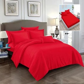 Lenjerie de pat Damasc Policoton cu 6 piese, cearceaf cu elastic 180x200cm, pentru pat dublu, rosie, IMP61