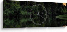 Tablou cu lac în pădure (cu ceas) (90x30 cm)
