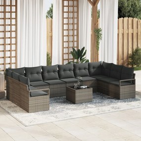 Set de canapea vidaXL cu 10 piese și perne negre din ratan poli