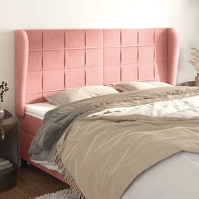 3118027 vidaXL Tăblie de pat cu aripioare, roz, 203x23x118/128 cm, catifea