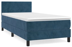 3141159 vidaXL Pat box spring cu saltea, albastru închis, 90x190 cm, catifea