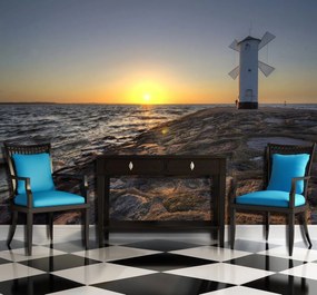 Fototapet - Moară de vânt, marea și soarele (254x184 cm), în 8 de alte dimensiuni noi
