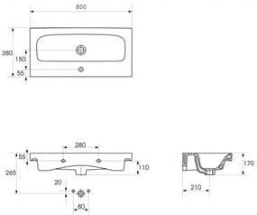 Cersanit S801-225-DSM - Dulap suspendat pentru baie cu lavoar MODUO SLIM, alb