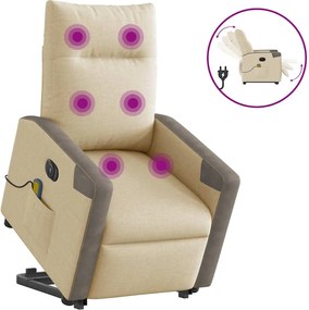 vidaXL Fotoliu electric de masaj rabatabil cu ridicare, crem, textil