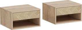 HOMCOM Set de 2 Noptiere Suspendate cu Sertar și Compartiment 37x32x21 cm Lemn Natural | Aosom Romania