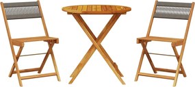 vidaXL Set mobilier bistro, 3 piese, gri, polipropilenă și lemn masiv