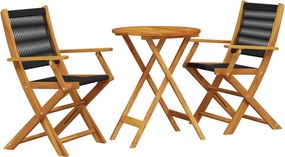 vidaXL Set mobilier bistro, 3 piese, negru, polipropilenă lemn masiv