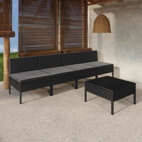 3094325 vidaXL Set mobilier de grădină cu perne, 5 piese, negru, poliratan