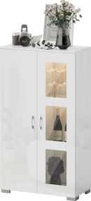 HOMCOM Bufet cu LED RGB 16 culori și telecomandă, finisaj lucios, uși vitrate, rafturi din sticlă, 71x35x126 cm, alb | Aosom Romania