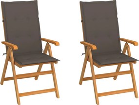 vidaXL Scaune de grădină cu perne gri taupe, 2 buc., lemn masiv de tec