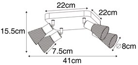 Spotlight industrial negru cu lemn 4 lumini - Kristina