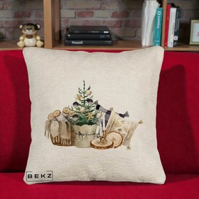 Perna Decorativa Colt Cozy de Craciun Boho, 40x40 cm, Bej Canapea, Husa Detasabila, Perna Inclusa, BEKZ®